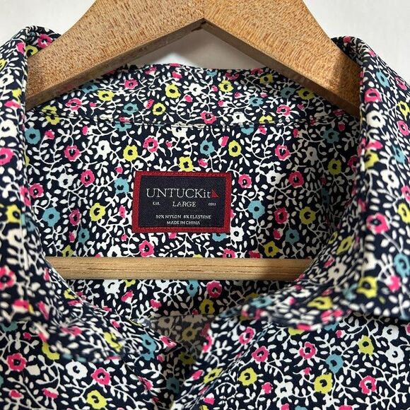 Untuckit Shirt Men Large Floral Short Sleeve Nylon Stretch Caberlot Party Preppy - Picture 6 of 7
